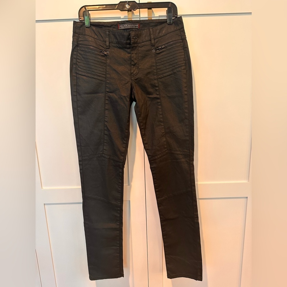 Ikks Women's Black Coated Moto Style Skinny Jeans
